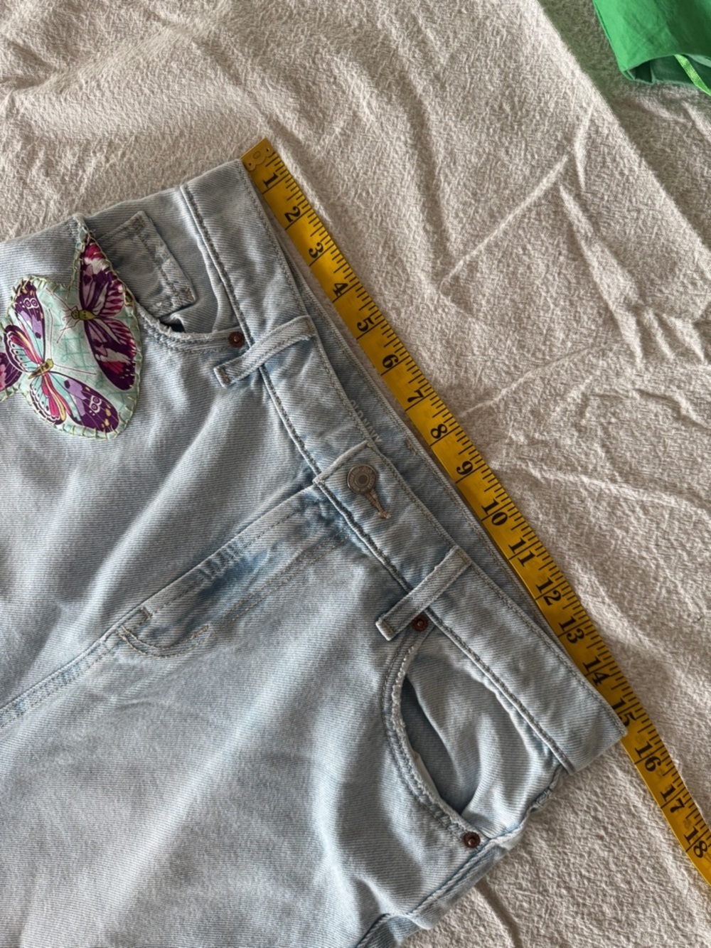 Reworked denim skirt with patchwork Butterflies - Picture 11 of 14